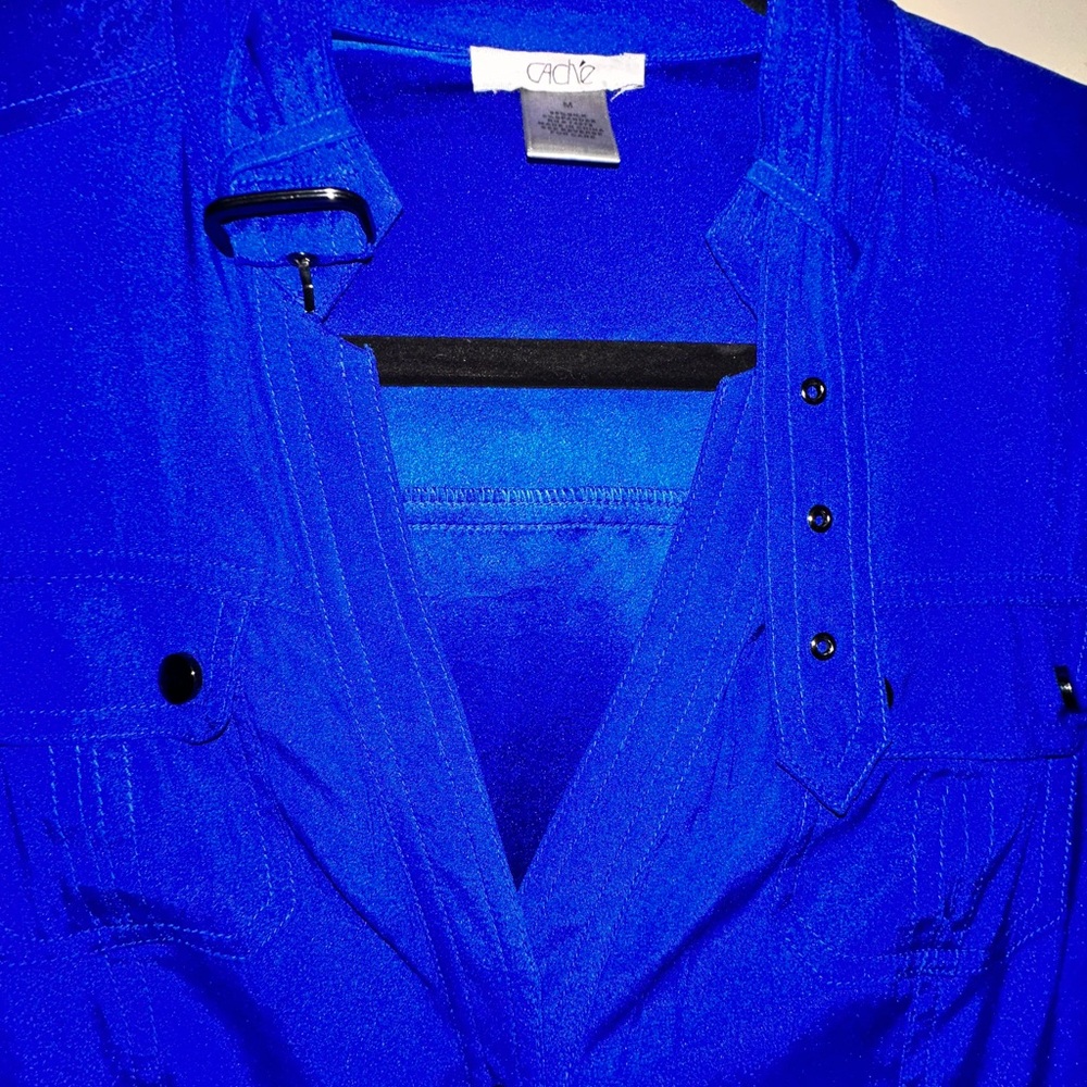 Cache Royal Blue Silk Button Down Blouse Stretch … - image 2
